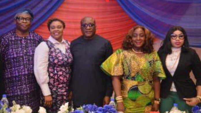 L-R: Chairman, board of trustees, National Association of Nigeria Travel Agencies, NANTA, Mr Dayo Adeola, NANTA president, Mrs Susan Akporiaye, chairman, Air Peace, Mr Allen Onyema, vice chairman, Mrs Alice Onyema, and chief operating officer, Air Peace, Mrs Oluwatoyin Olajide, during the Air Peace Travel Agents Forum for the launch of the airline's London route held in Lagos on Thursday.